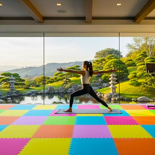POCO DIVO 36-SQFT Giant Play Mat 9-Tile Excise Mat Easy Setup Solid EVA Foam Mat Multi-Color Interlocking Floor with 18-Border