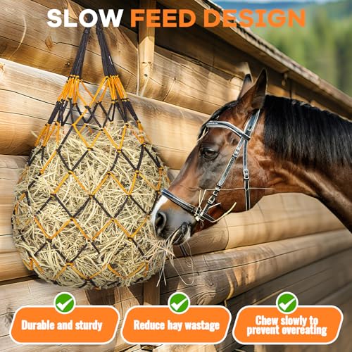 YedsIntu 3 Pcs Hay Bags for Horses, Hay Nets for Horses Goat Sheep,Goat Hay Feeder for Slower Feeding,Strong Load-Bearing Hay Bag Hanging for Horse Stable Trailer (Black and Yellow) - color: Black and Yellow