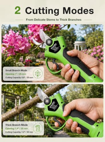 TaskStar Electric Pruning Shears Cordless: 1.4" Cutting Power Pruner with 2000mAh Battery, Brushless Motor, SK5 Blade, 2 Modes Battery Powered Branch Cutter for Garden Tree Trimming & Yard Care - color: Green