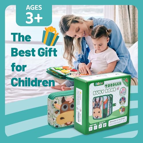 Montessori Busy Book for Toddlers 1-3, Felt Quiet Book & Busy Board for Preschool Learning, Fine Motor Skills & Sensory Play, Educational Travel Toy and Gift for Kids – Farm Animals Theme, Green - style: Farm-10 Pages