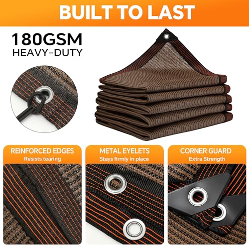 90% Sun Shade Cloth with Grommets, 8' x 12' Pergola Shade Cover Canopy, Breathable HDPE Mesh Tarp for Patio, Garden, Backyard, Porch and Outdoor Privacy, Mocha - size: 8'x12'