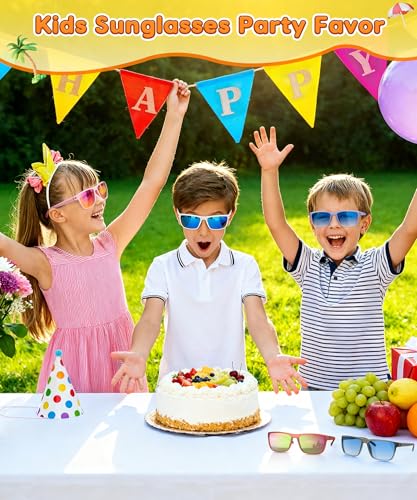 Sumsun Kids Sunglasses Bulk Party Favors 24 Packs Boys Girls Age 3-8 with UV400 Protection for Birthday Graduation Party Supplies (Grid 16 Pack) - style: 24PC Grid