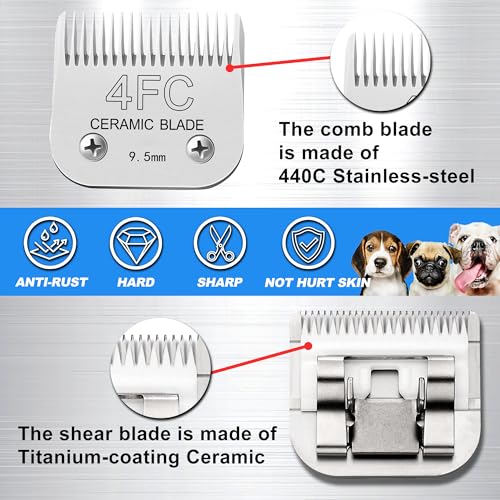 Detachable Pet Clipper Blades Dog Grooming Clipper Replacement Ceramic Blades, Compatible with Andis, Wahl, Oster(Size 4FC,Cut Length 9.5mm) - size: 4FC (9.5mm)
