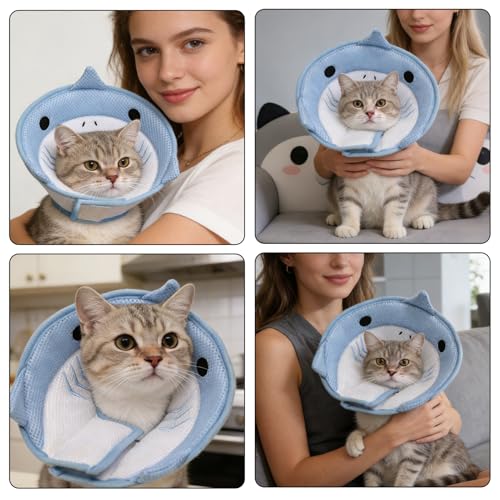 Cat Cone Collar Soft,Cute Dolphin Soft Cone for Cats,Kitty Donut Collar,Kitty Recovery Colla r - Soft, Adjustable, Breathable, Lightweight Cone to Stop Licking - After Surgery