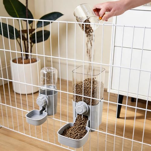 Hanging Automatic Food Water Dispenser,Rabbit Feeder Guinea Pig Water Bottle Food Feeder for Ferret Guinea Pig Rabbit Bunny Cage Accessories (Grey) - color: Grey
