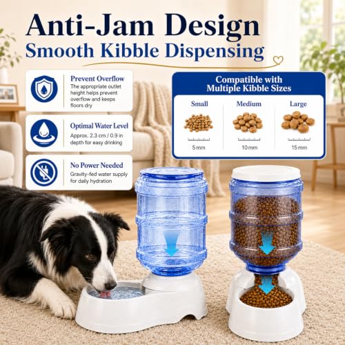 Automatic Dog Feeder and Water Dispenser Set for Large Dogs, 3 Gallon Gravity Dog Cat Food and Water Dispenser Set with Pet Food Bowl,Large Pet Food Water Dispenser Station - size: 3 Gallon Set