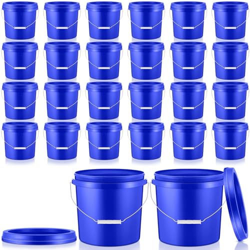 Tioncy 24 Pcs 2 Gallon Plastic Buckets with Lids and Handles,Blue | Storage Pails for Paint, Cleaning, Organizing, Durable Containers, Metal Handles, Plastic Material - color: Blue