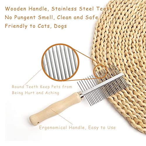 Dog Cat Pet Comb Double-Sided Grooming Brush Metal Comb for Loosening up Removing Mats Debris Tangles and Knots Wooden Handle Stainless Steel Tooth Perfect for Honghair Pets - color: Double-Sided Teech