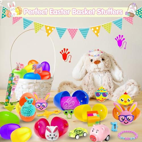 100PCS Prefilled Easter Eggs with Novelty Toys, Plastic Easter Egg Fillers Toys Bulk for Easter Egg Hunt, Easter Basket Stuffers for Kids Toddler Boys Girls Goodie Bag Easter Eggs Filled Party Favors