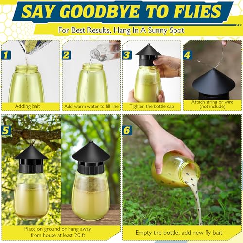 Qualirey Reusable Outdoor Hanging Fly Trap Bottles with Bait Refill, Non Toxic Flies Trap Jar, Fly Catcher Killer Flying Control for Outside Farms, Stables, Barns, Garden, Patio (3 Pack,Design)