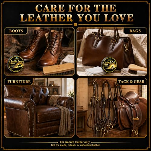 Feilove Leather Boot Care Kit Gift Set with Mink Oil, Saddle Soap, Horsehair Brushes, Applicators & Cloth for Cowboy Boots, Work Boots, Saddles & Tack