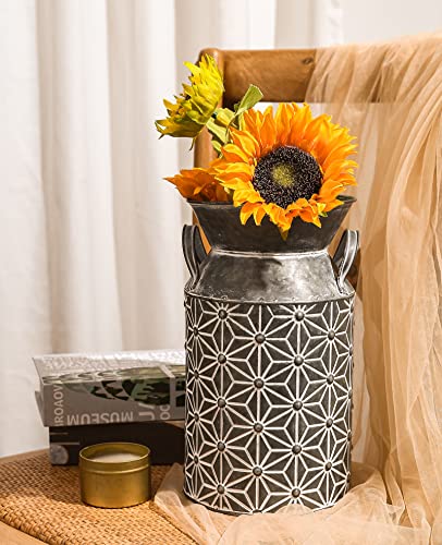 Vintage Galvanized Metal Milk Can, Farmhouse Decorative Flower Vase, Rustic French Country Milk Jug for Home Decor,10.6''H… - color: Milk Can