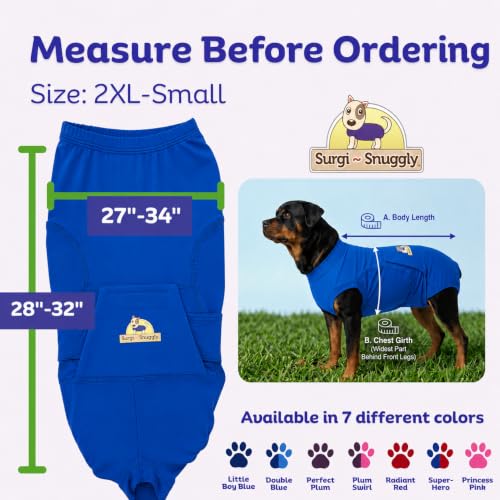 Surgi Snuggly Dog Surgery Recovery Suit, Cone Alternative, Spay/Neuter 2XLS | Dog Recovery Suit for Dogs — Veterinarian-Invented Surgical Suit & Recovery Onesie with Easy Bathroom Access After Surgery - color: Little Boy Blue, size: 2 Extra Large Small(L-