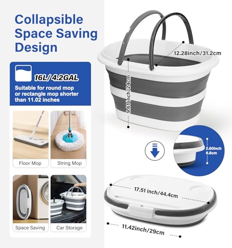 Lesipee Upgraded 16L Collapsible Mop Bucket with Multi-Functional Lid, 4-in-1 Foldable Silicone Tub with Table Surface, Floor Stand, Space Saving 4.2 Gallon Storage Solution for Home & Outdoor - style: 16 Bucket with Cover