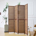 4 Panel Detachable Room Divider, 5.6 ft Tall Two in One Bamboo Privacy Screen (Converts into 2 Low Dividers), Folding Panel Divider for Room Separation, Natural Brown (67" H x 61.4" W) - color: Brown, size: 4 Panel