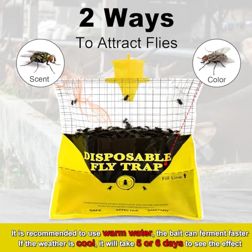 4 Pack Outdoor Fly Trap Bags Hanging - 4 * 30g Bait, Durable, Effective | Bug Hunter Catcher Killer Repellent for Stable Horse Barn & Farm | Disposable | Easy to use | Large Capacity - size: 4 pack