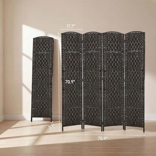 HOMCOM Room Divider 4-Panel, 6FT-Tall Folding Privacy Screen, Coffee | Freestanding Partition, Hand-Woven Design, for Room Separation, 360° Hinges, Paper Rope Diamond Weave - color: Coffee, size: 4 Panel