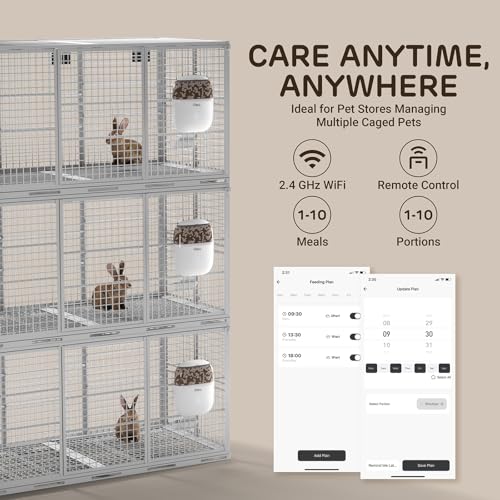 iPettie Smart WiFi Hanging Cage Feeder, Remote & Portion Control, 62oz | WiFi APP Control, Timed Feeding, Compatible with 5-30mm Dry Food, Ideal for Rabbits, Cats, Dogs, Hamsters, and Pet Stores