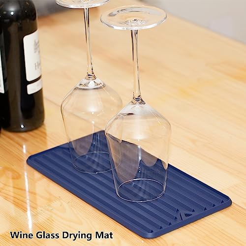 Mini Silicone Dish Drying Mat, Flexible & Thick, 6" x 12", Blue | For Kitchen Counter and Bathroom, Heat Resistant, Countertop Protector, Non-Slip, For Coffee Cup/Bottle/Glassware - size: 6" x 12"