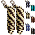 Majestic Ally Polypropylene Lead Rope with Removable Nickel Bolt Snap, 5/8 x 10 ft, for Horses and Livestock, 2 Pack (Brown- Cream) - color: Brown- Cream