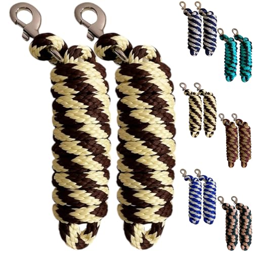Majestic Ally Polypropylene Lead Rope with Removable Nickel Bolt Snap, 5/8 x 10 ft, for Horses and Livestock, 2 Pack (Brown- Cream) - color: Brown- Cream