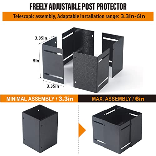 Stainless Steel Adjustable (Range 3.3"-6") Post Protector, Protects Wooden Mailboxes and Fences from Lawnmower and rain Damage (Black, 4 Set) - color: Black, size: 4 set
