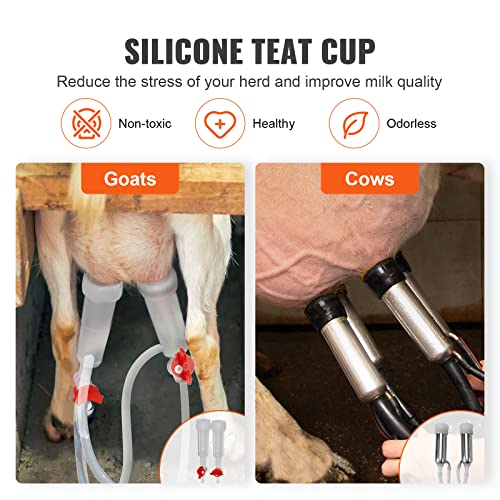 VEVOR Goat Milking Machine, 6 L 304 Stainless Steel Bucket, Electric Automatic Pulsation Vacuum Milker, Portable Milker with Food-Grade Silicone Cups and Tubes, Adjustable Suction for Cows and Sheep - size: 6 L