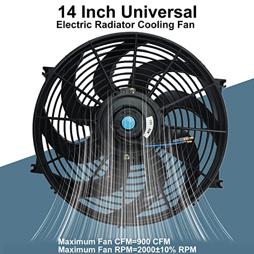 BLACKHORSE-RACING 14" Universal Electric Radiator Cooling Fans + Thermostat Relay & Mount Kit - size: 14 Inch