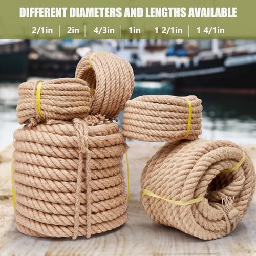 Heavy Duty Jute Rope - 1 Inch, 50 Feet, Natural Hemp for Crafts, Gardening, Bundling, Climbing, Hammock, Nautical, Tug of War, Railings, Home Decorating - size: 50Ft, style: 1 Inch