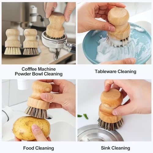 12Pcs Crevice Cleaning Brush Set, Hard Bristle Multi-Purpose Household Cleaning Tools for Kitchen Bathroom Tile Grout Window Track, Bamboo Pot Brush + Copper Wire Brush + Scraper