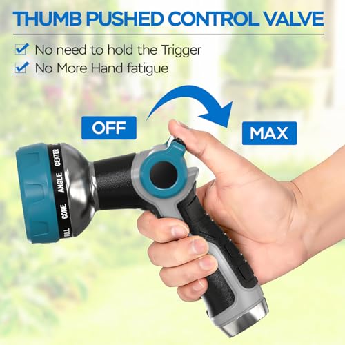 Heavy Duty Garden Hose Nozzle - 10 Spray Patterns, Thumb Control Water Pressure, Semi-Metal Construction Ergonomic Anti-Slip Handle, hose nozzle for Watering Plants, Car Wash, Pet Shower