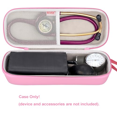 BOVKE Travel Carrying Case Compatible With 3M Littmann Classic III, Lightweight II S.E, MDF Acoustica Deluxe Stethoscope, Extra Room for Medical Scissors EMT Trauma Shears and LED Penlight, Pearl Pink - color: Pu Leather_Pearl Pink
