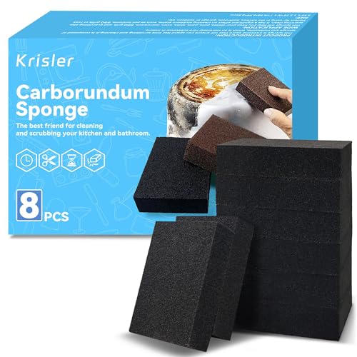 Krisler 8pc Black Carborundum Sponge Nano Emery Sponges Caspian Stone Pot Clean Brush Rust Eraser Grit Scouring Pads Pot Cleaning Pads with Carborundum Washing Kitchen Cleaner Tool(thickness-1inch) - size: Black thickness-1 inch-8
