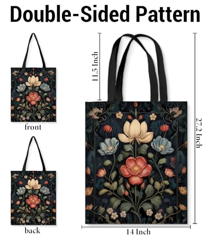 Aesthetic Floral Canvas Tote Bag - Reusable Shoulder Tote Bag for Women Lady Casual Vacation, Shopping, Work, Gym - color: Flower05