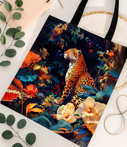 Vintage Botanical Animal Canvas Tote Bag for Women, Aesthetic Floral Animal Reusable Shoulder Bag for Shopping - color: 1