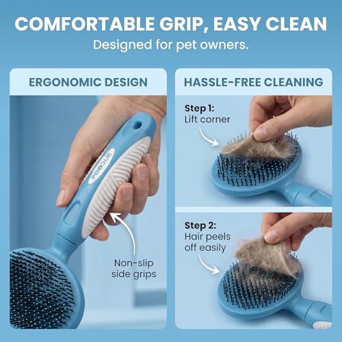 Round Bristle Pet Brush for Dogs and Cats - Soft Dog Brush for Grooming Short or Long Hair - Gentle Tool for Sensitive Skin Removes Dander, Dirt, and Detangles (Blue) - color: Blue