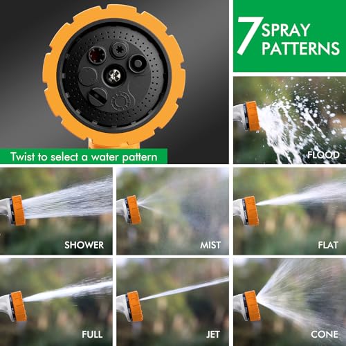 RESTMO Heavy Duty Hose Nozzle, Metal Garden Water Hose Sprayer | 7 Watering Patterns, Thumb Control, On Off Valve, Leak Proof Nozzle Sprayer for Watering Plants, Car & Pet Washing, Orange - color: Orange