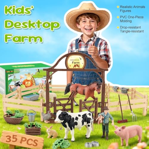 35pcs Farm Animal Figurines Horse Toys Stable Playset Barn Toys for Kids 3+ | Solid, Realistic, Safe, Horse Toys Livestock Diorama Kit for Toddlers Pretend Barnyard Play, Preschool Toy for Boys Girls - style: 35pcs Farm Toy Set