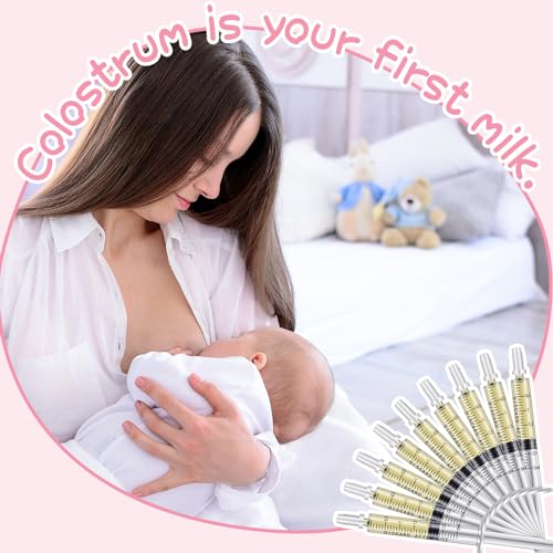 Trelaco 100 Sets 3 Ml Breast Milk Syringes No Needle Colostrum,1 Ml | Sterile Sealed with Caps and Cup, Baby Name Labels, Needle-free Harvesting for Storing Freezing Milk, For Postpartum Moms - size: 3 ml