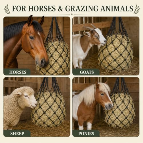 2PCS Slow Feed Hay Nets for Horses | Hanging hay feeders for stalls, trailers and travel; slow-feed design - color: Grey