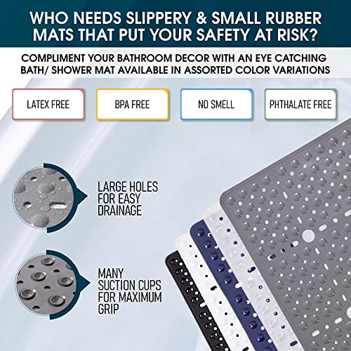 ENKOSI Square Shower Mat 27x27 inch - Anti Slip Bathroom Shower Stall Mats for Shower Floors - Non Slip Square Bath Mat with Strong Secure Suction Cups and Drain Holes in Middle (Clear Blue 27x27) - color: Clear Blue