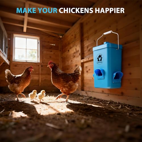 Chick Feeder 3 Gallon/26 LB Automatic Feeder Gamefowl Supplies with 3 Nipples Hanging/Standing Design for Backyard Coop & Small Farm Brooder Hens Ducks and Poultry