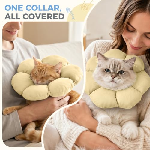 Avont Soft Cat Cone L Apricot Post-Surgery Anti-Lick Adjustable | Apricot L, Neck 9.8-13.8", Anti-Lick, Breathable, Lightweight, Soft Cotton, Adjustable Drawstring - color: Apricot, size: L (9.8" – 13.8")