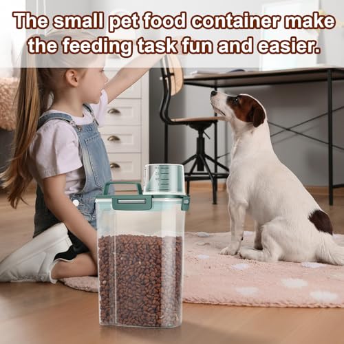TBMax Small Dog Cat Food Storage Containers 2 Pack, Travel-Friendly Pet Food Container with Spout & Measuring Cup, Portable Pet Feeding Dispenser, Bird Seed Container-Dark Green - color: Dark Green -2Pcs 3Qt