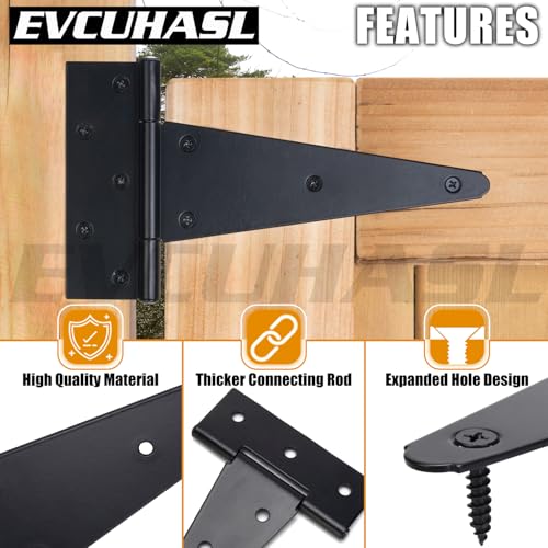 10 Inch T-Strap Gate Hinges, Shed Barn Door Hinges Heavy Duty, Black Tee Hinges for Wooden Fences, Yard Gate, Wrought Hardware Iron Rustproof (2 Pack/Set) - size: 10 Inch