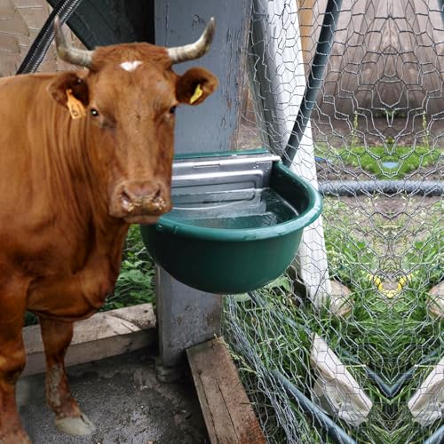 Automatic Water Bowl Plastic Livestock Waterer with Float Valves Stainless Steel Cover Livestock Water Trough Bowl,for Cattle Horse Goat Dog(39.37 Inch Pipe)