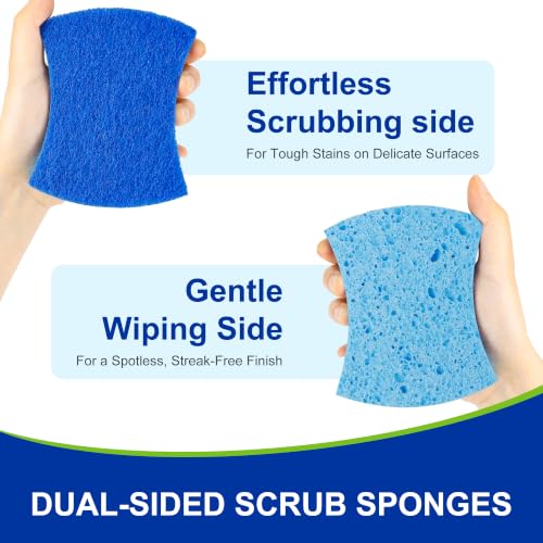 LILAC Non Scratch Sponges, 12 Count, Natural Cellulose Scrub Sponge for Dishes, Non Stick Cookware, Kitchen, Bathroom, Household (Blue) - color: Blue