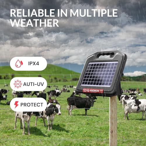 S1000 1 Joule Solar Fence Charger, 40 Miles Solar Electric Fence Charger for Livestock, Horses, Cattle Sheep, Portable and Super Tough