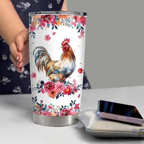 SANDJEST Chicken Tumbler - 20oz Stainless Steel Insulated Coffee Travel Mug Cup Gifts for Women, Girls & Teens for Birthday & Christmas - color: Chicken