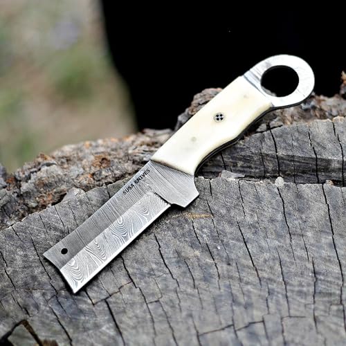 Custom Handmade 7'' fixed blade hoof rasp knife/Cow boy knife/Damascus steel Bull cutter cowboy knives with pancake leather sheath (SUSA 118) - color: SUSA 118